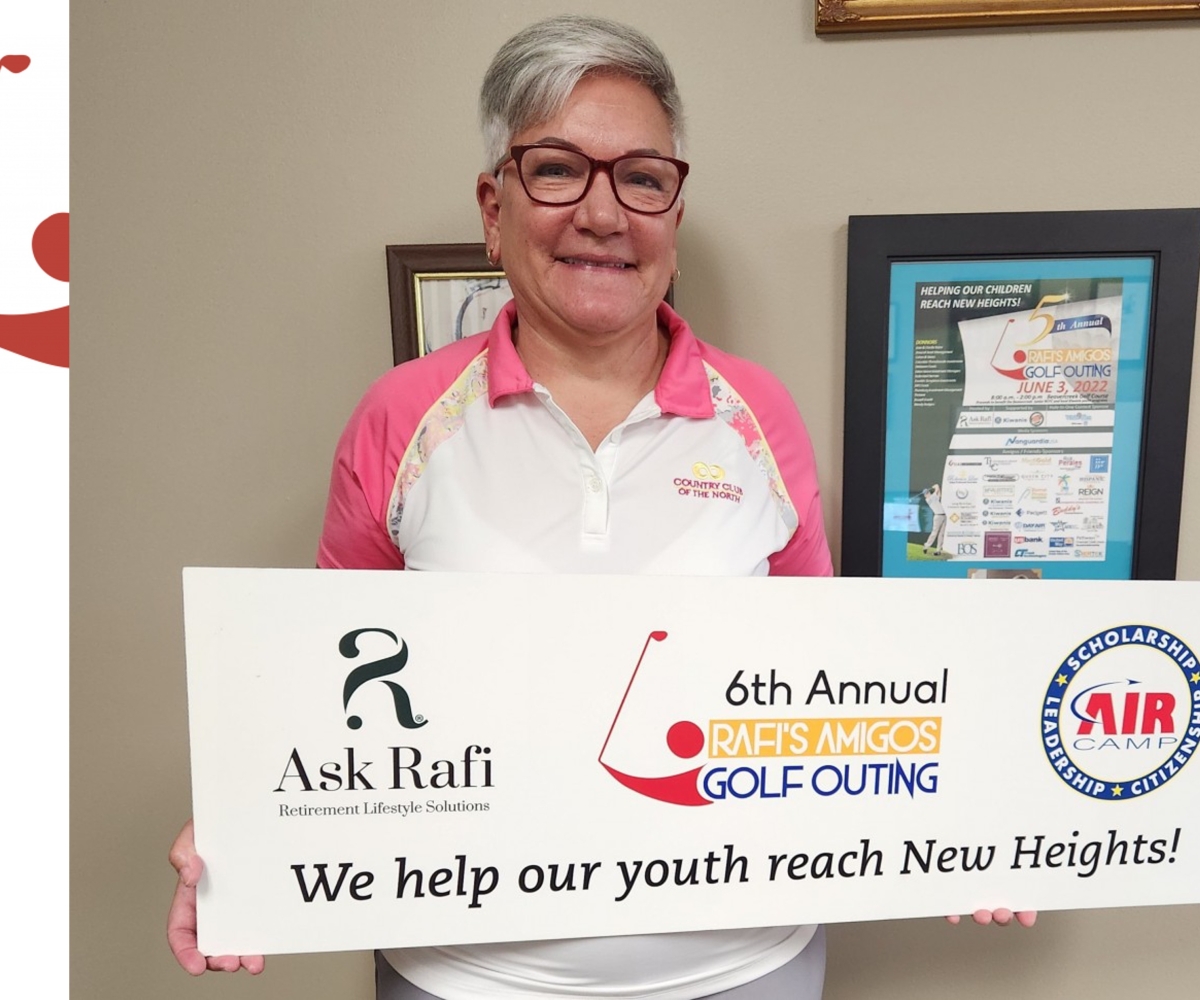 Anna Schulte (Col, USAF, Ret) Anna Schulte - AFA WMC's VP for JROTC and CAP Programs - after donating the Chapter's check to 'Rafi's Amigos' Golf Tourney, Raising Money for JROTC Cadets to Go to Air Camp