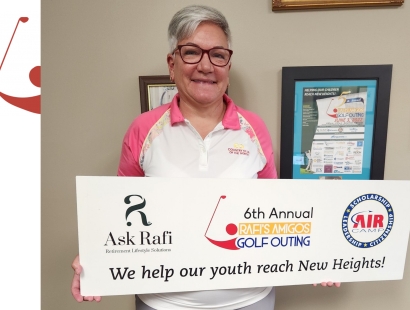 Anna Schulte (Col, USAF, Ret) Anna Schulte - AFA WMC's VP for JROTC and CAP Programs - after donating the Chapter's check to 'Rafi's Amigos' Golf Tourney, Raising Money for JROTC Cadets to Go to Air Camp